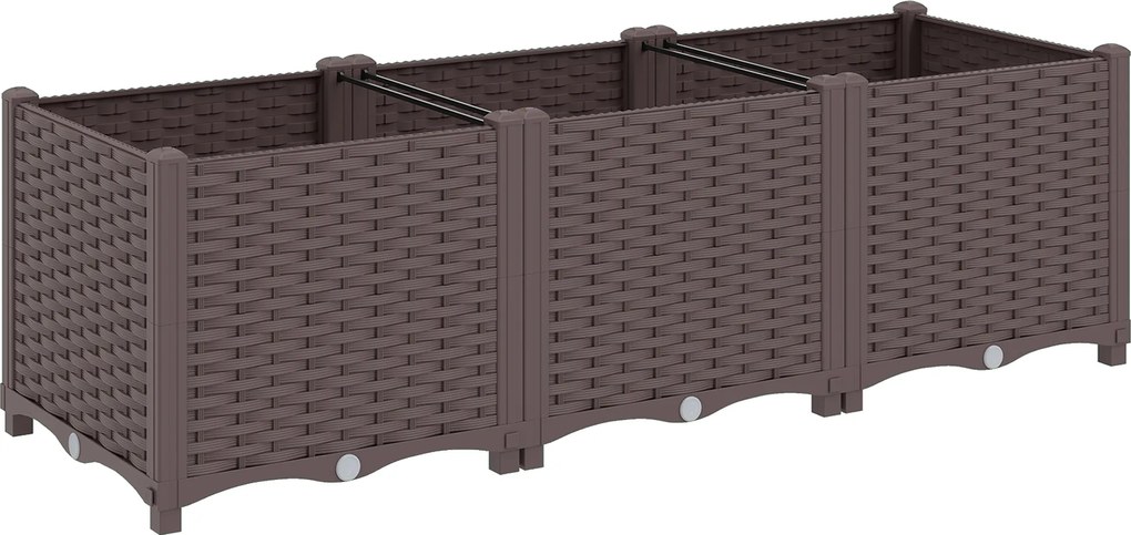 Outsunny Canteiro elevado em plástico, Canteiro modular com sistema de autoirrigação 120 x 40 x 37cm Castanho | Aosom Portugal