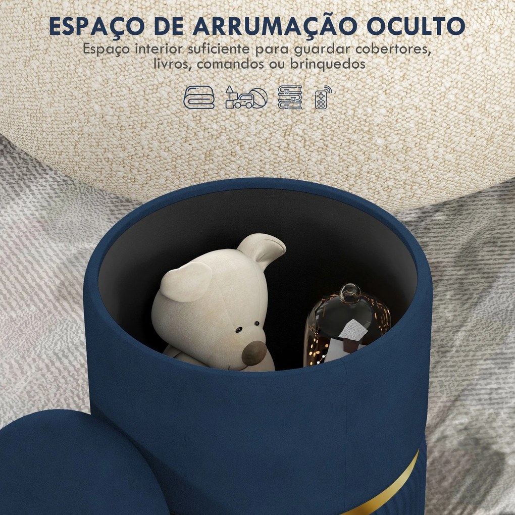 Puff Redondo com Arrumação – Bergen – Ø36x44 cm – Azul Escuro