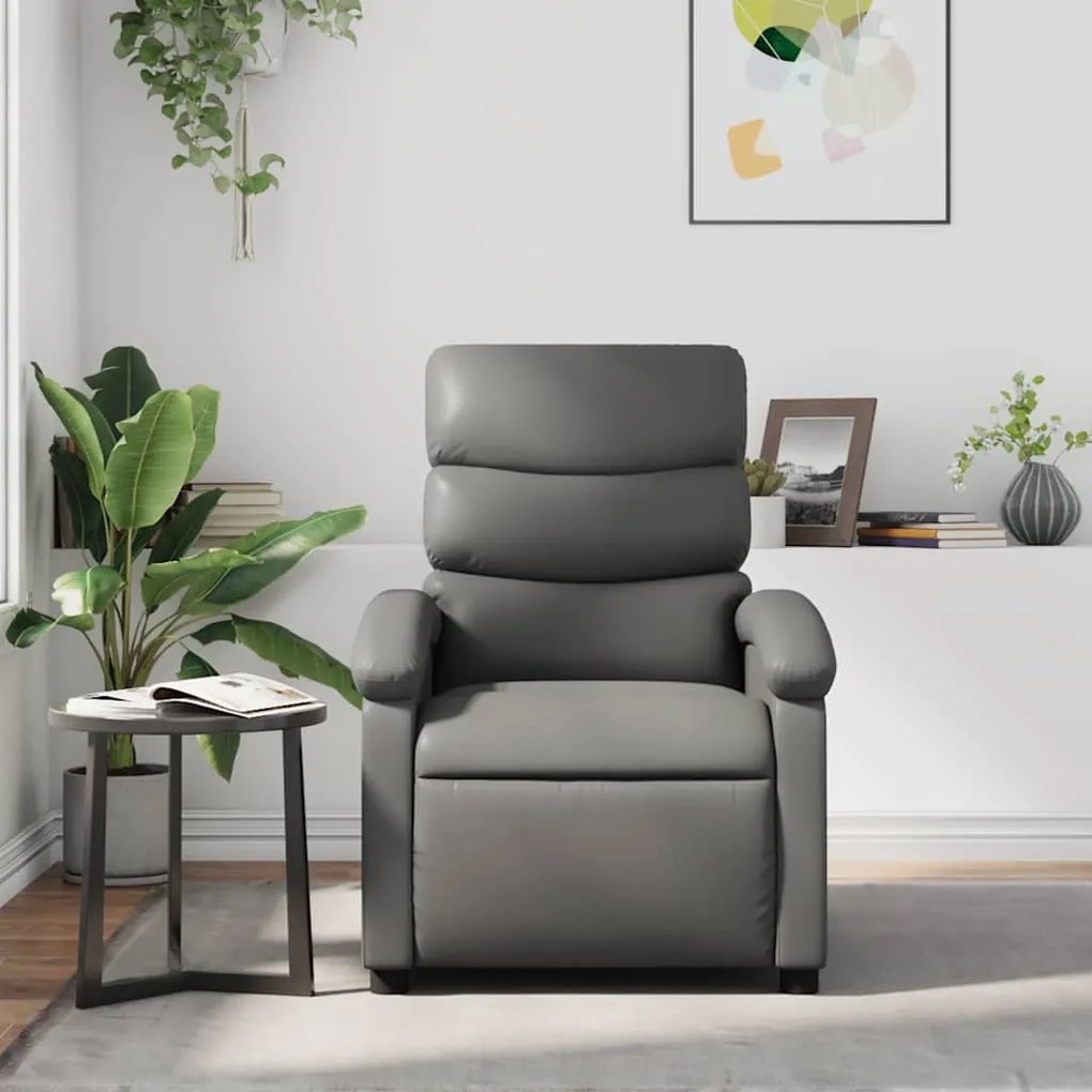 Poltrona de massagens reclinável couro artificial cinzento