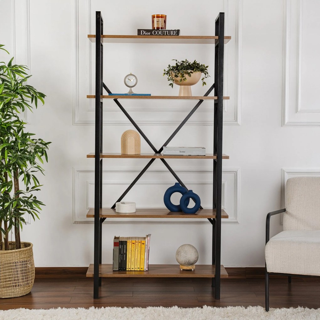 Estante Elysian – Nogueira/Preto – 90 x 180 x 33,5 cm