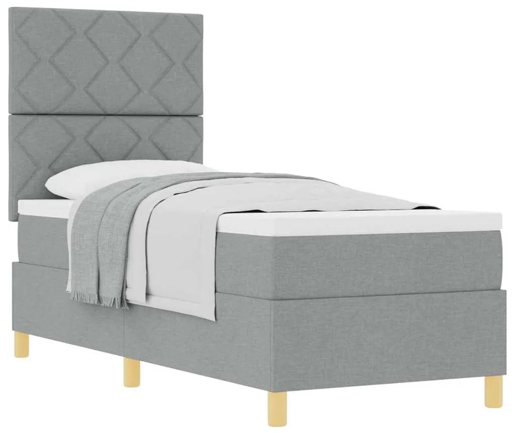 Cama Box Spring com Colchão Cinza Claro 80x200 cm Tecido