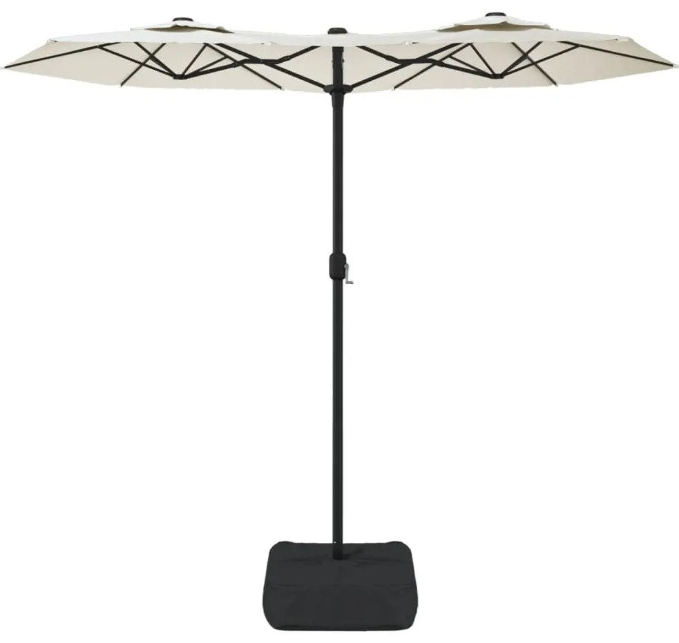 Guarda-sol de jardim c/ cabeça dupla/LED 316x240cm branco areia