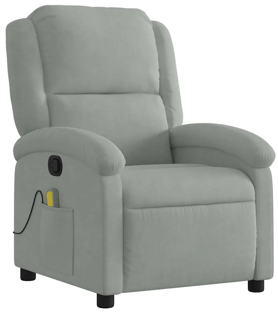 Poltrona de massagens reclinável veludo cinzento-claro