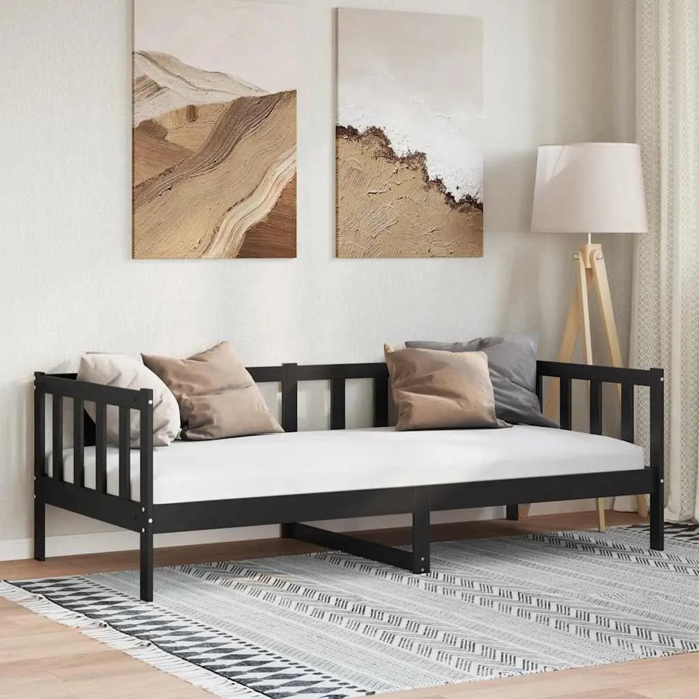 vidaXL Sofá-cama 90x200 cm madeira de pinho maciça preto