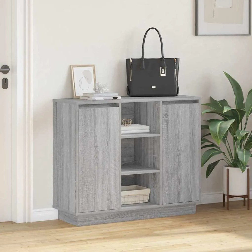 Sideboard com LED Cinza Sonoma 90x32x75 cm Madeira de Engenharia