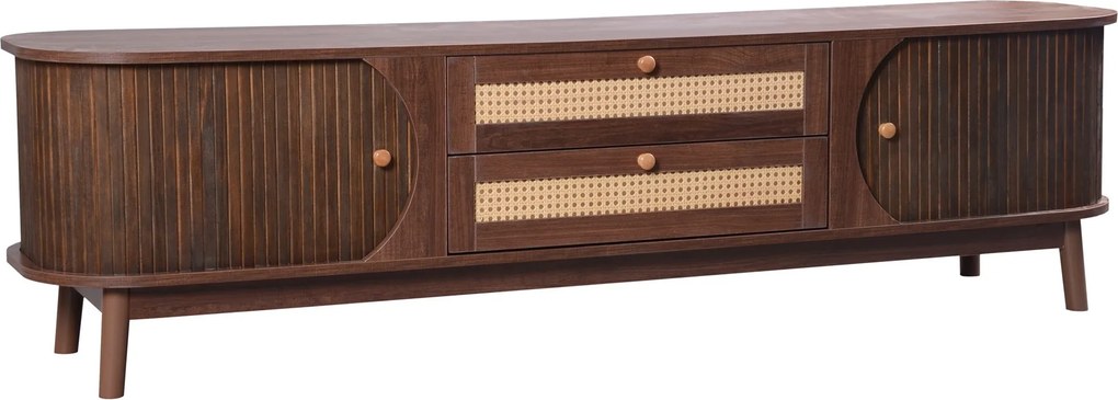 Móvel de TV em com Portas e Gavetas, Estilo Rústico,170x39,5x46cm, Cor natural