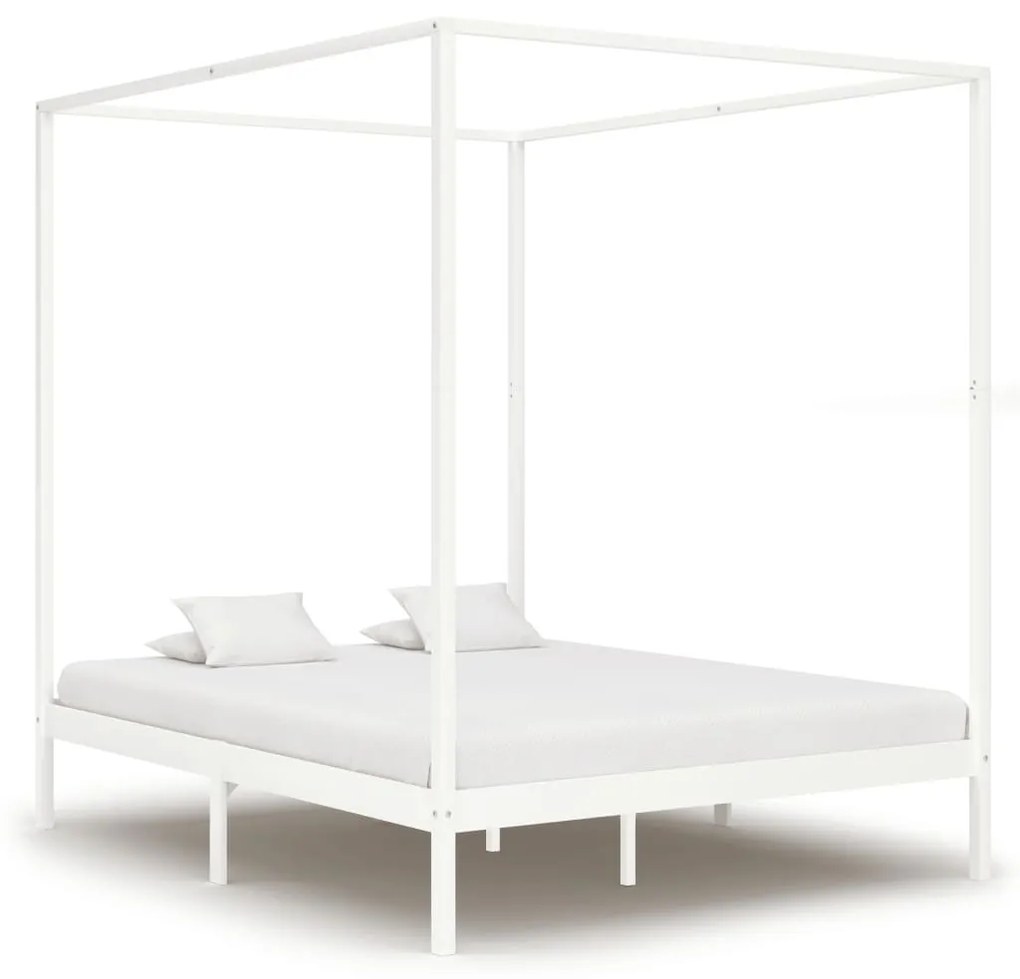 Estrutura de cama com toldo 160x200 cm pinho maciço branco