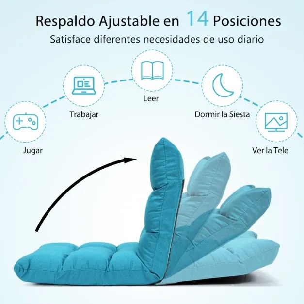 Sofá chão dobrável Costas ajustáveis 14 posições Cadeira de quarto Sala de estar 105 x 56 x 15 cm Turquesa