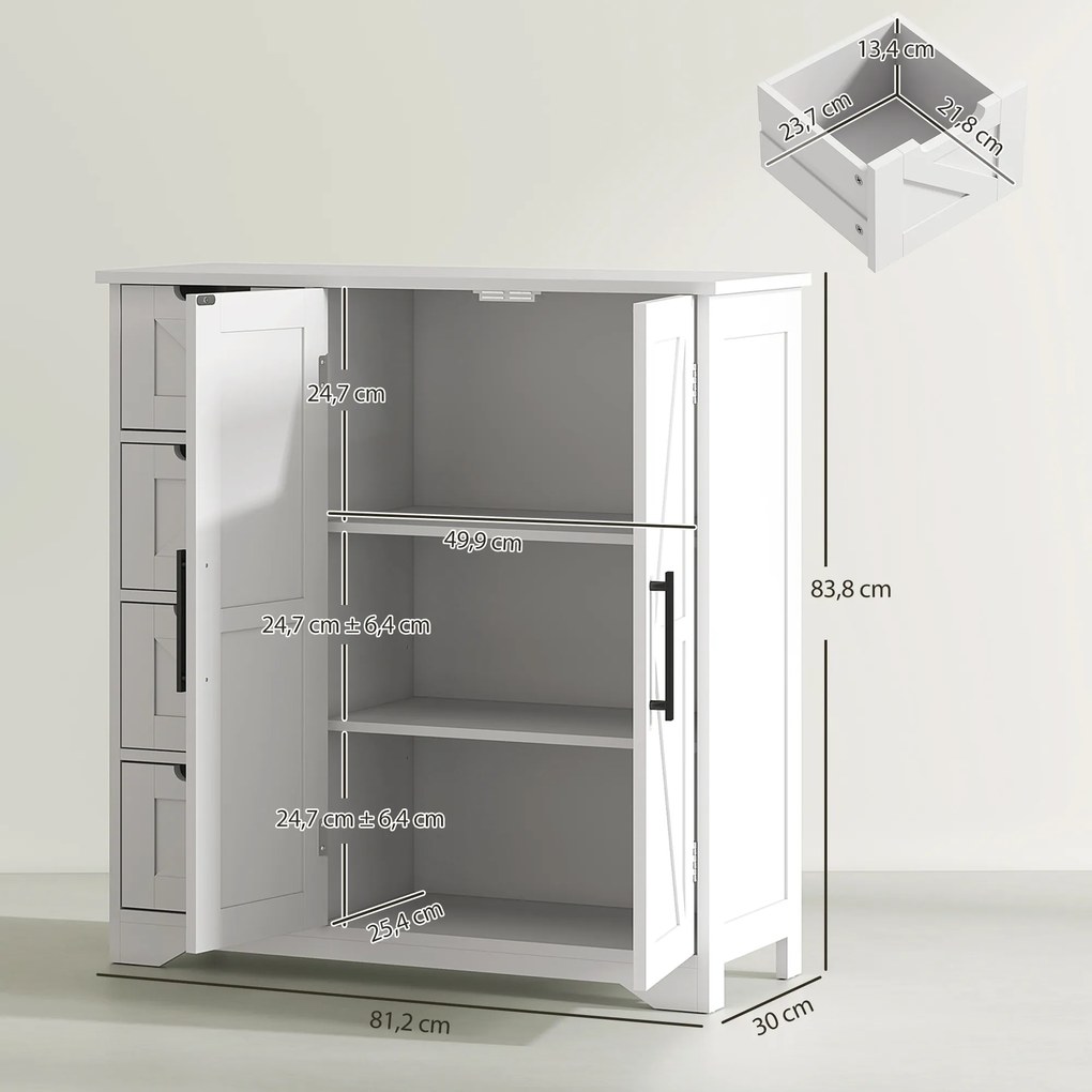 Móvel de cozinha, sala, casa banho, móvel de arrumação 81,2 x 30 x 83,8 cm, com 4 gavetas e 1 armário, para espaços reduzidos, branco