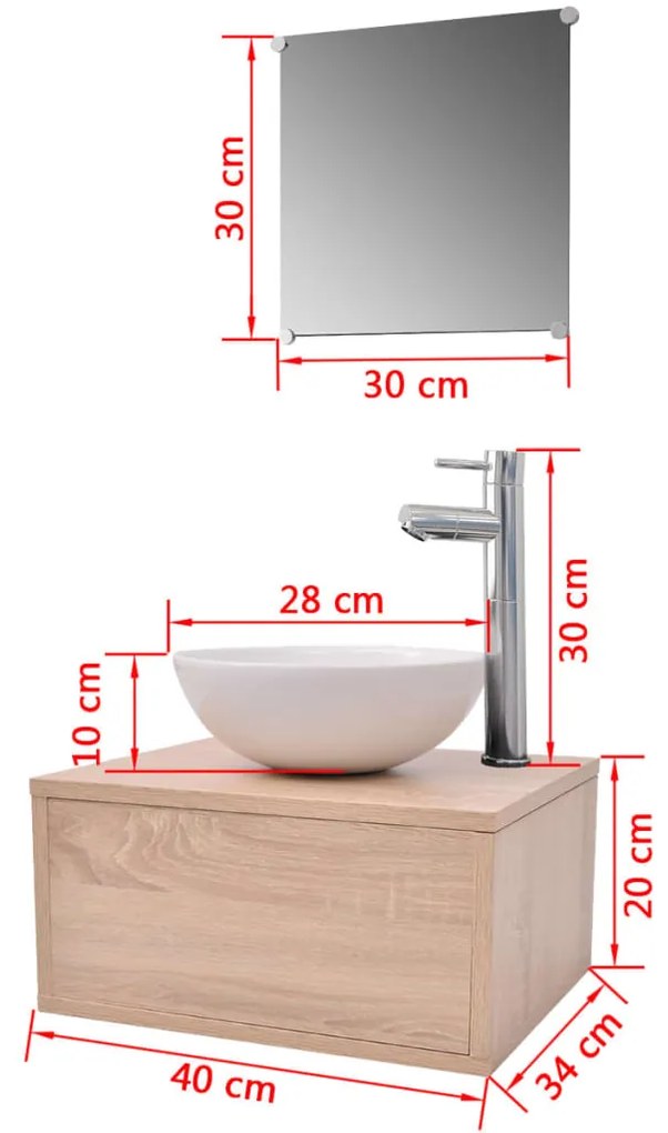 Conjunto móveis casa de banho 4 pcs com bacia e torneira, bege