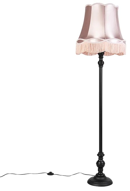 Candeeiro de pé preto com abajur cor-de-rosa - Classico Clássico / Antigo