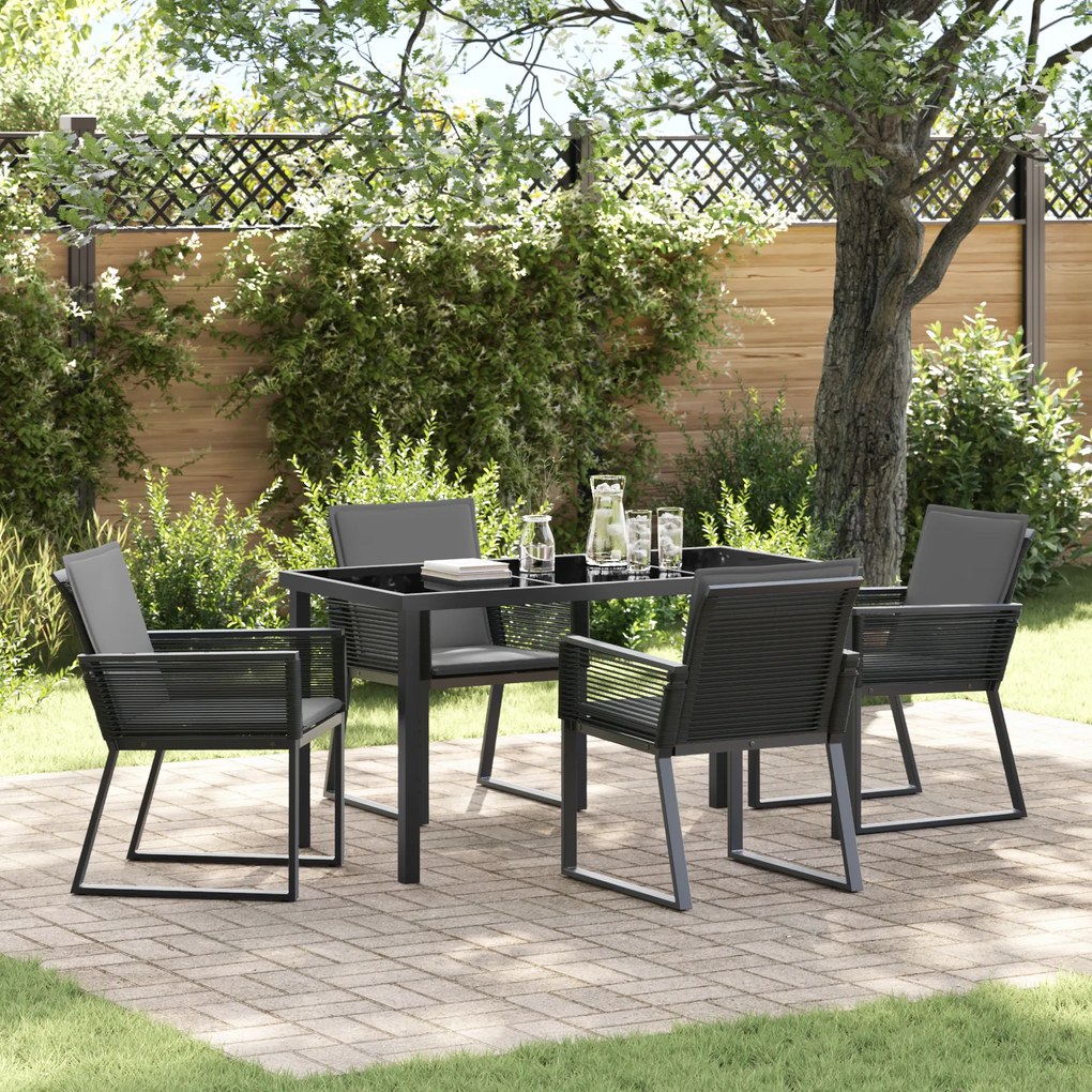 vidaXL Conjunto de Jantar de Jardim 5 Peças com Almofadas Preto Rattan PE