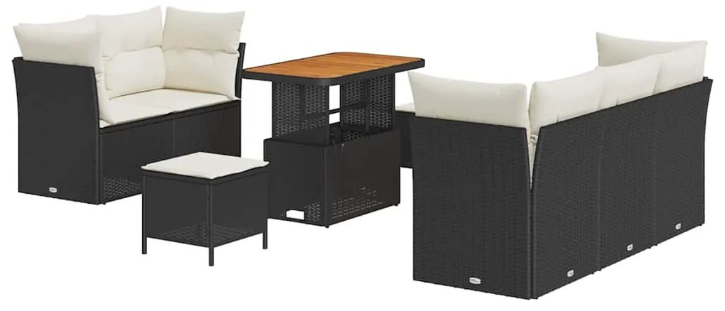 Conjunto de Sofá de Jardim vidaXL 8 Peças com Almofadas Preto Rattan P