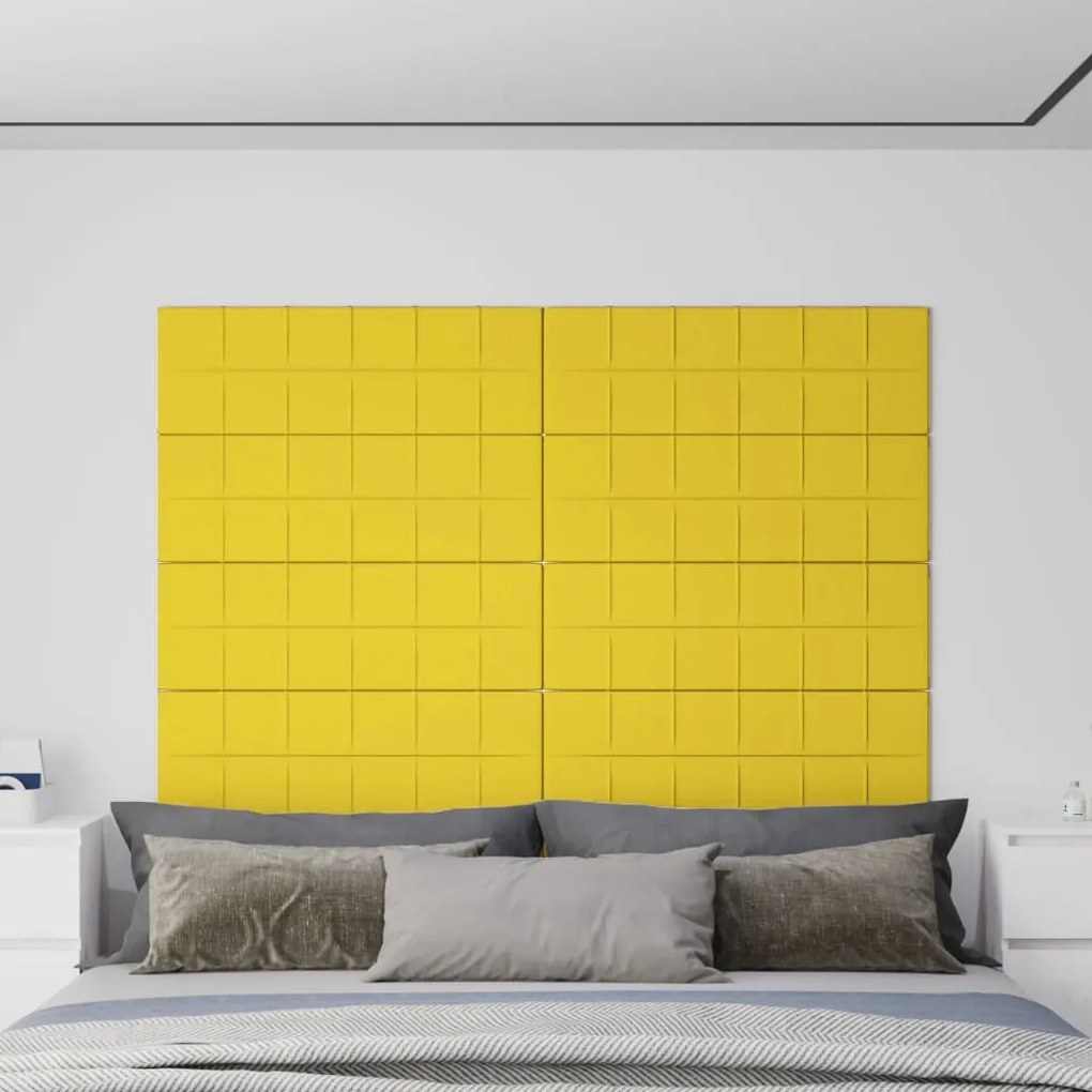 vidaXL Painel de parede 12 pcs 90x30 cm tecido 3,24 m² amarelo-claro
