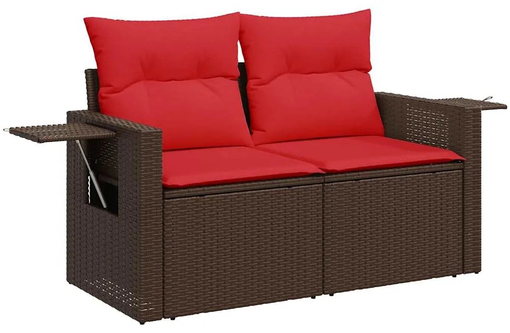 7 pcs conjunto de sofás jardim c/ almofadões vime PE castanho