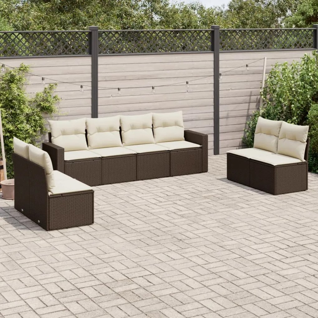 vidaXL 8 pcs conjunto sofás de jardim c/ almofadões vime PE castanho