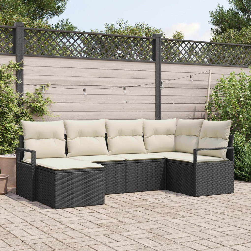 Conjunto de Sofá de Jardim vidaXL de 6 Peças com Almofadas Preto Vime PE