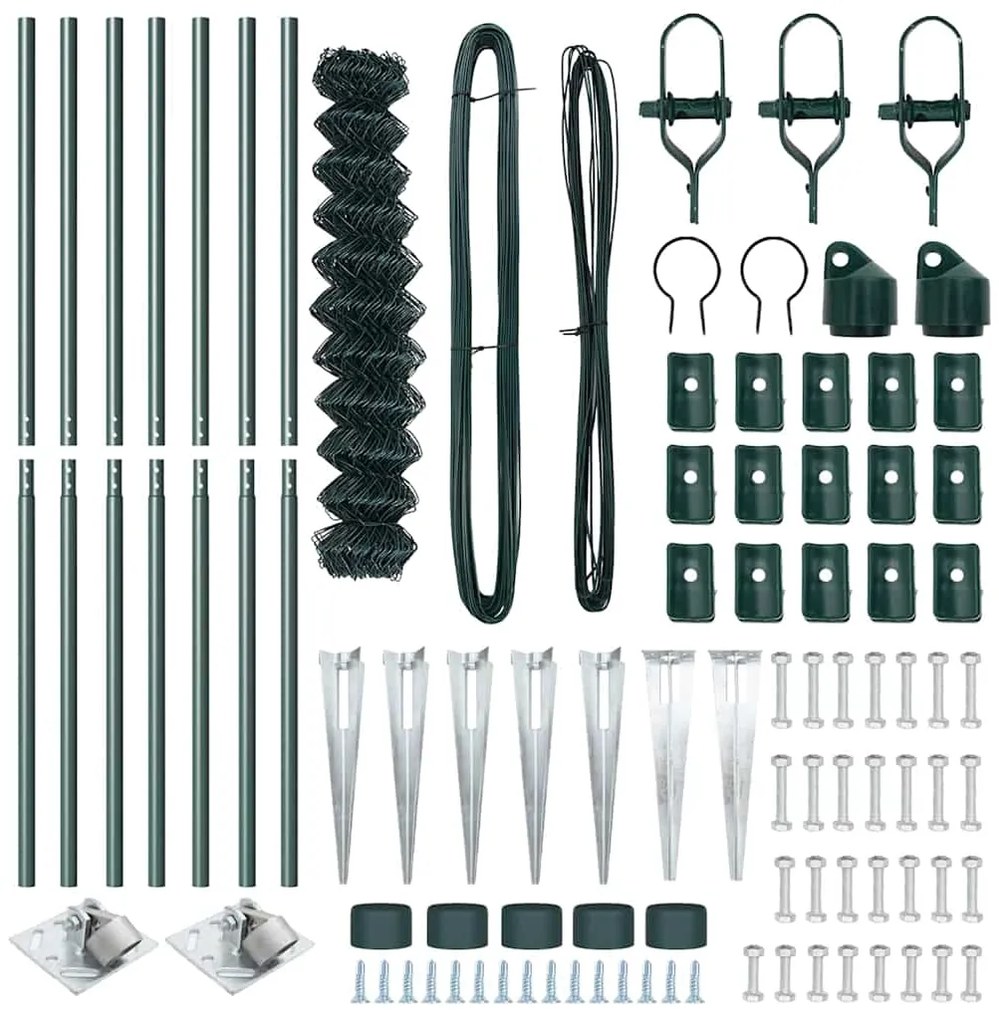 Conjunto de Postes de Cerca Verde 1 x 10 m Aço Galvanizado
