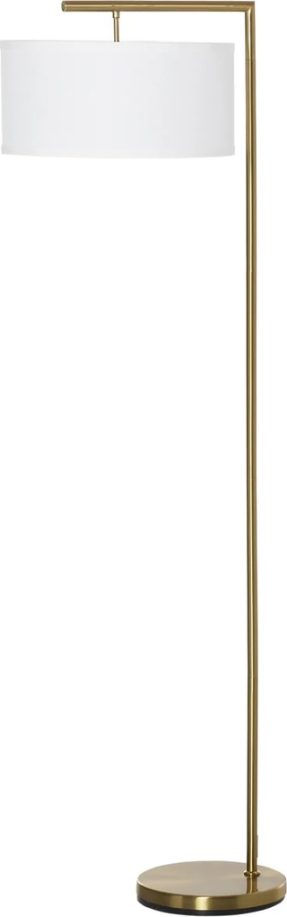Candeeiro de pé com abajur em tecido de linho e base redonda estável para sala, escritório ou quarto – 47 x 37 x 153 cm, dourado e branco