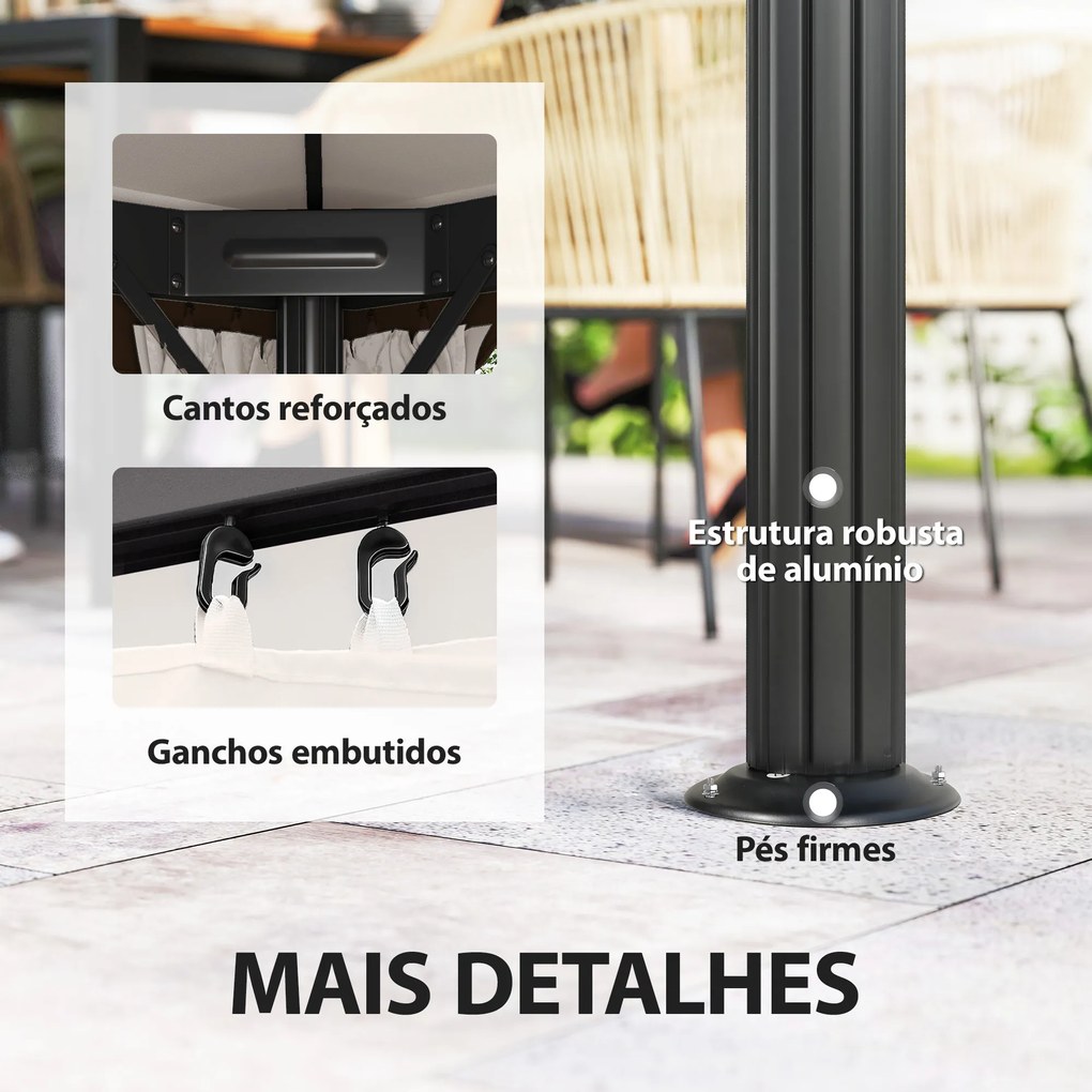 Pérgola de Jardim 390x290x270 cm com 4 Cortinas Laterais 4 Telas Mosquiteiras e 8 Orifícios de Drenagem Creme
