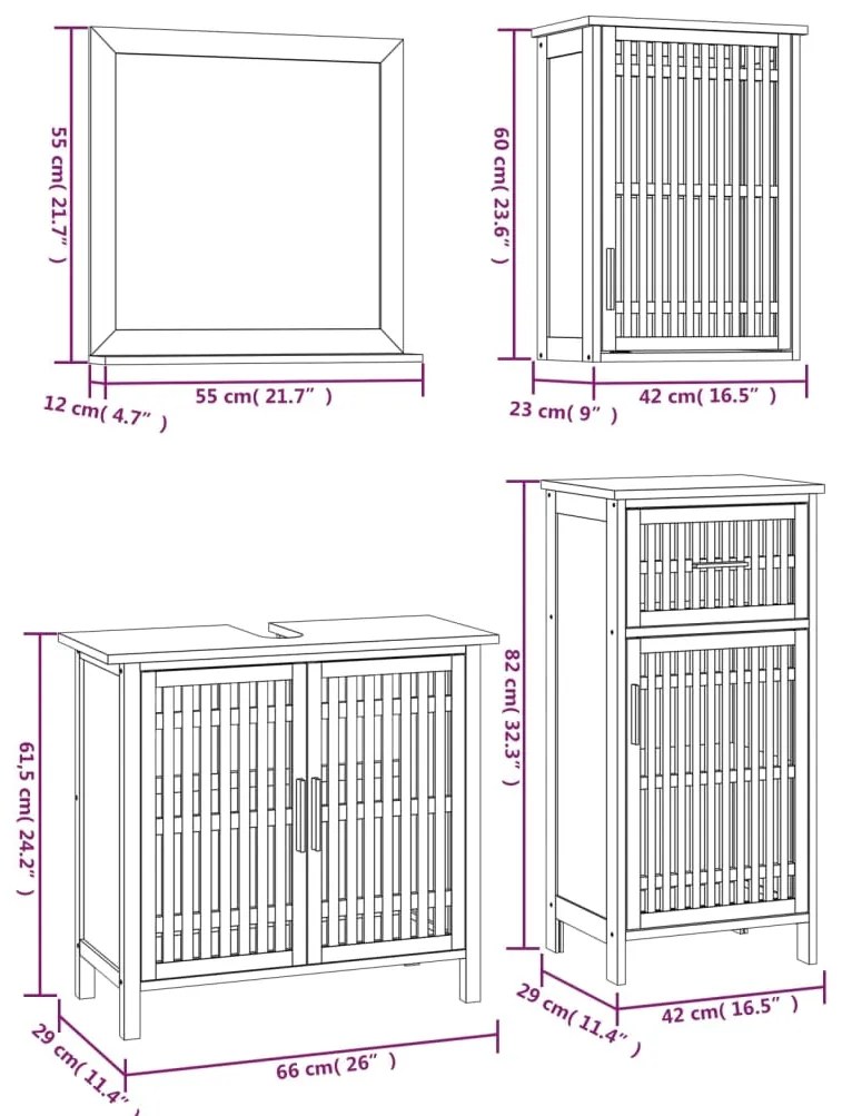 4 pcs conjunto de móveis p/ casa de banho nogueira maciça