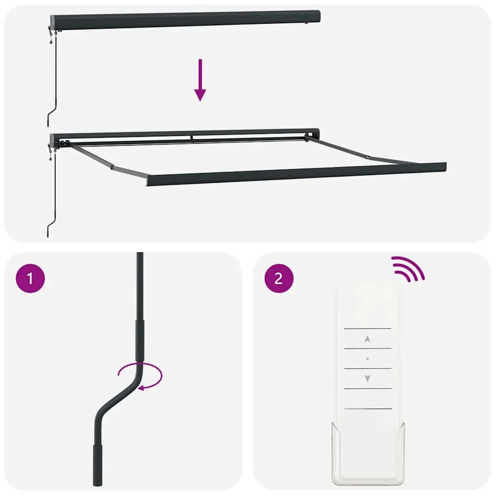 Toldo retrátil 3x2,5 m tecido e alumínio antracite e branco