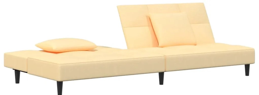 Sofá-cama 2 lugares com duas almofadas veludo cor creme
