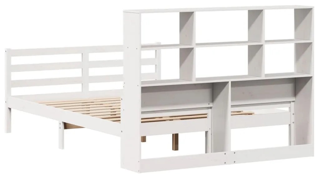 Cama com estante sem colchão 150x200 cm pinho maciço branco