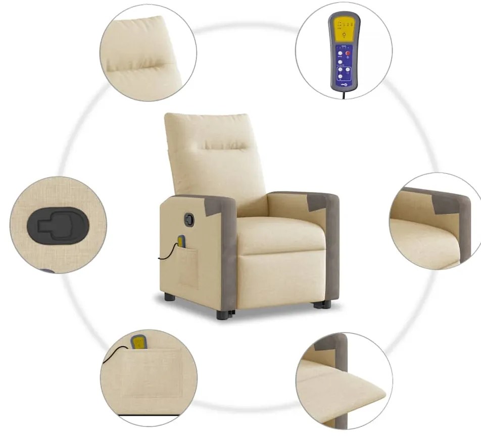 Poltrona elevatória de massagens tecido cor creme