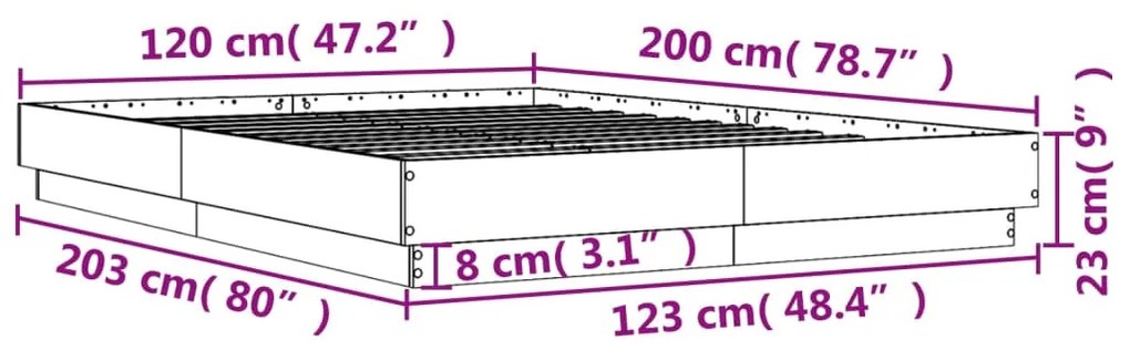 Estrutura de cama 120x200 cm derivados de madeira cinza sonoma