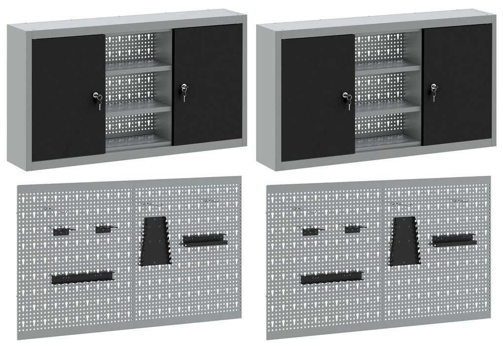 Conjunto de Armário e Painel de Ferramentas VidaXL com 4 Peças Montado