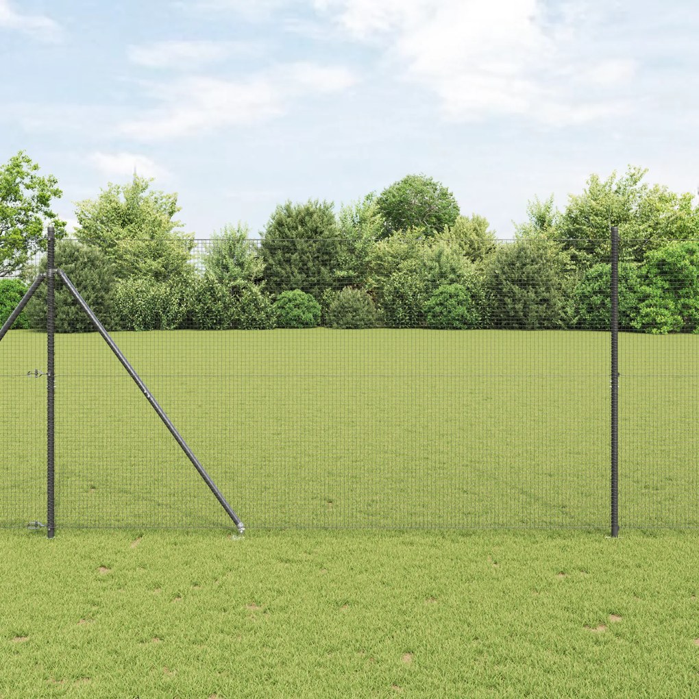 Conjunto de Postes de Cerca Conjunto de 2 Cinza Metal 25 x 1,5 m