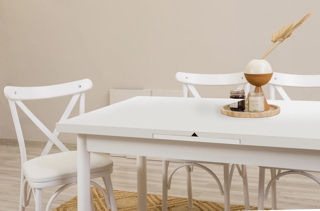 Conjunto de Mesa de Jantar Extensível Oliver – Branco – 120x75x75 cm
