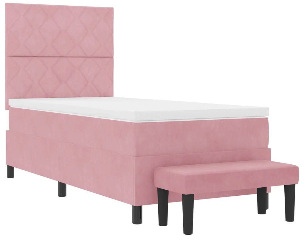 Cama Box Spring Rosa com Colchão e Banco 90x190 cm Veludo