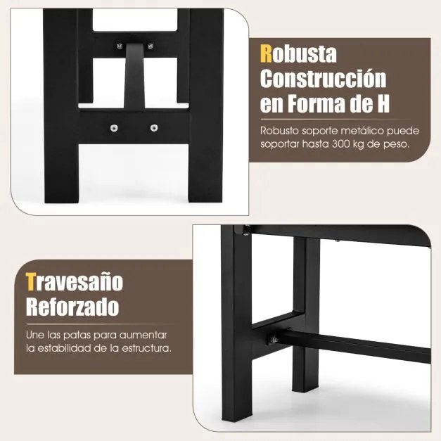 Banco de exterior para 2 pessoas com estrutura metálica de ripas Capacidade 300 kg para Pátio Jardim Varanda 120 x 36 x 40,5 cm Castanho