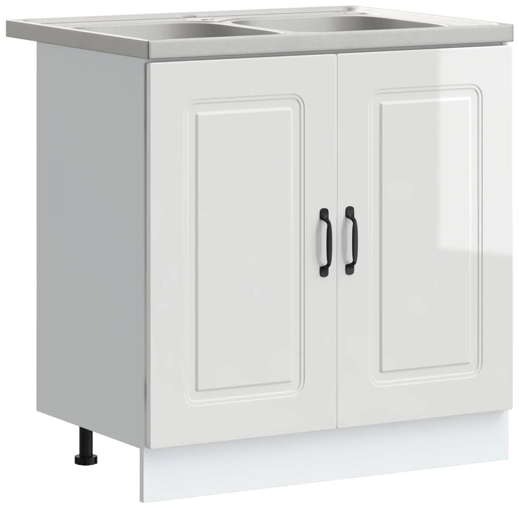 Armário de Cozinha vidaXL "Kalmar" com Pias Duplas em Alto Brilho Bran