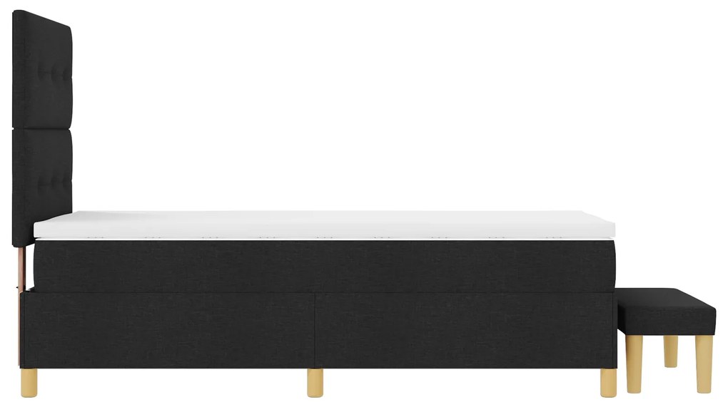 Cama Box Spring com Colchão e Banco Preto 90x190 cm Tecido