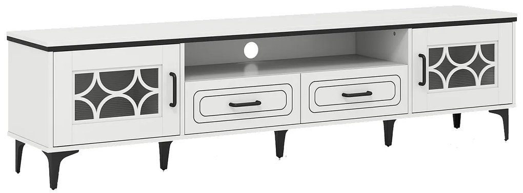 Móvel para TV de até 80 polegadas com 2 gavetas, 2 compartimentos com porta e prateleira 180,5 x 35 x 46 cm branco
