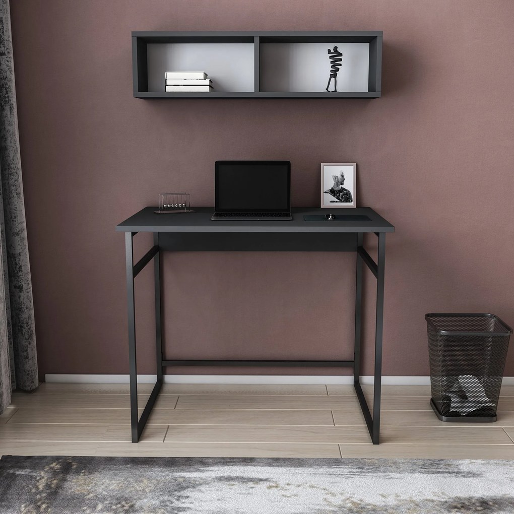 Secretária de Estudo Hussum - Preto Antracite - 90cm x 60cm x 75cm