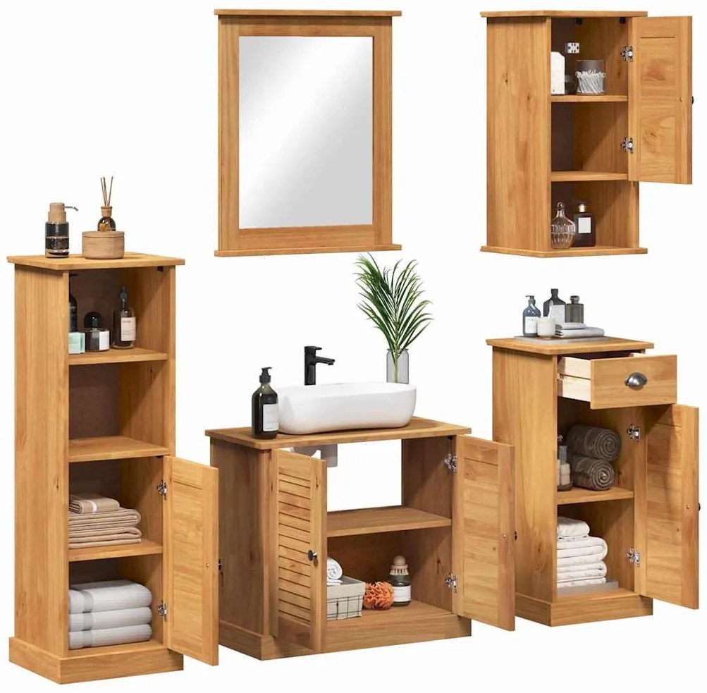 Conjunto de Móveis para Banheiro com gaveta 5 pcs castanho mel