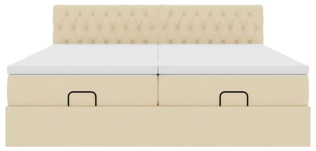 Estrutura de cama otomana com colchões tecido creme 200x200cm