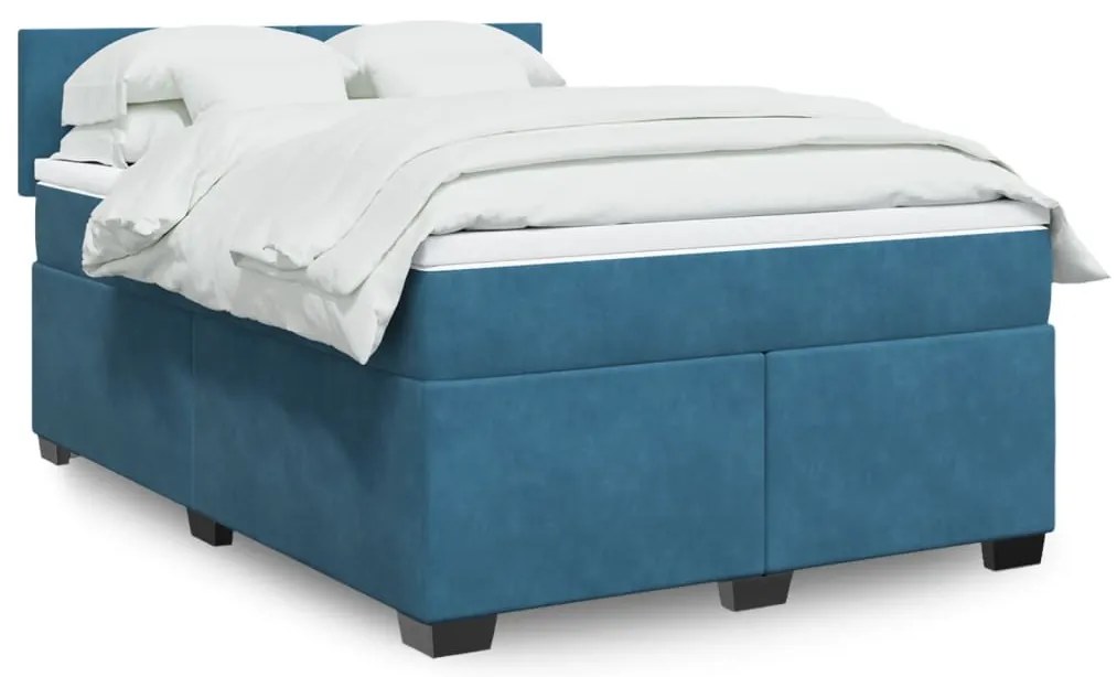 Cama com molas/colchão 160x200 cm veludo azul