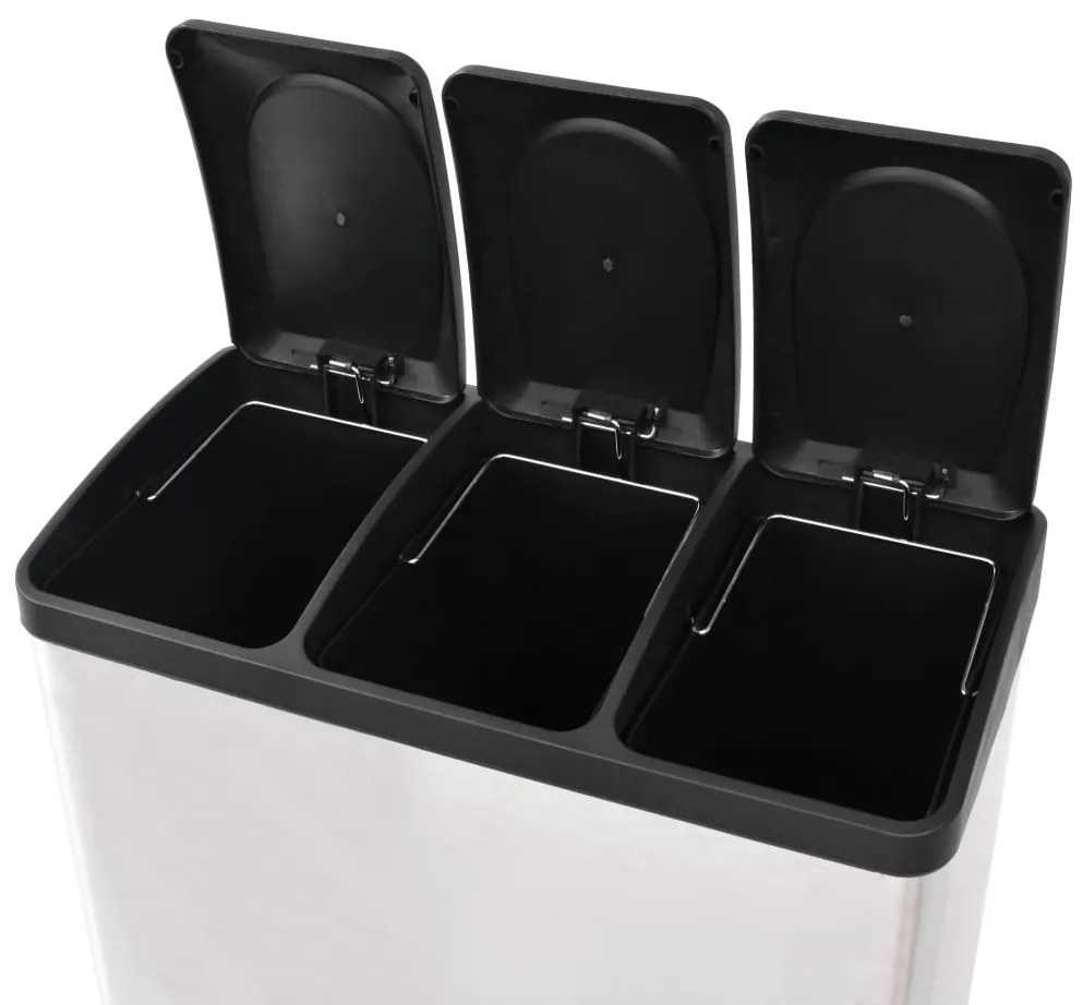 Caixote do lixo para reciclagem com pedais 54 L aço inoxidável