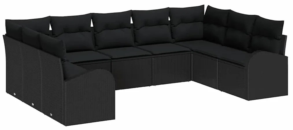 Conjunto de Sofás de Jardim 9 Peças com Almofadas Pretas de Rattan