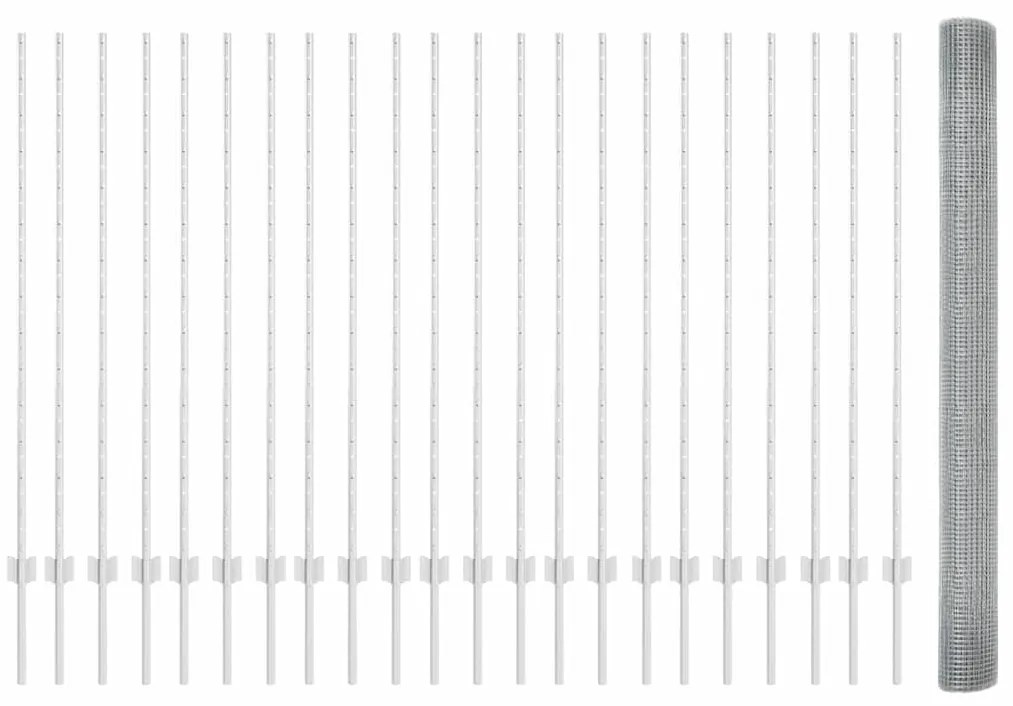 Cerca de Arame Soldado com 44 Postes em U Prateada 1.4x50 m Aço
