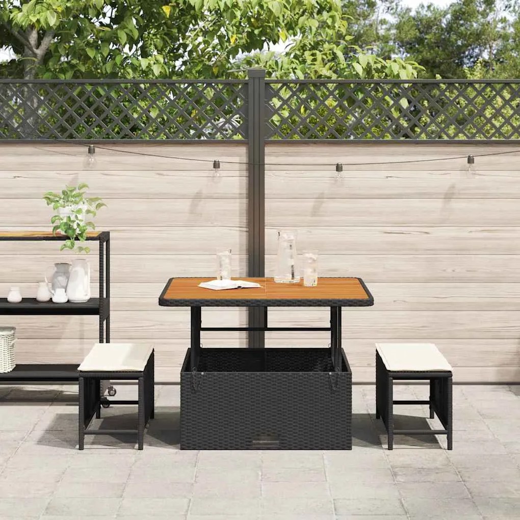 Conjunto de Jantar de Jardim com 3 Peças e Almofadas Preto em Rattan P