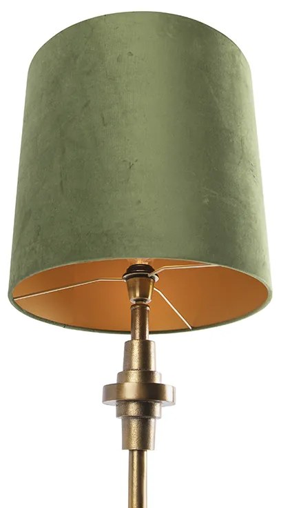 Candeeiro de mesa em veludo verde com base em bronze 40 cm - Diverso Art Deco