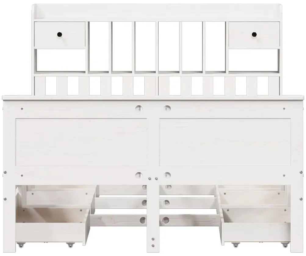 Cama com estante sem colchão 140x190 cm pinho maciço branco