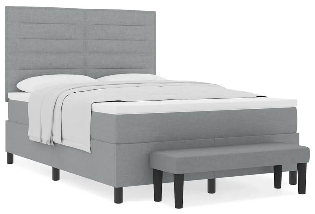 Cama Box Spring com Colchão e Banco Cinza Claro 140x200 cm Tecido