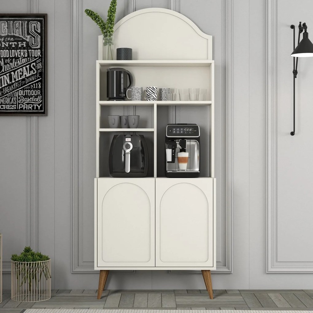 Armário de Cozinha/Sala "Caffè" - Creme e Nogueira - 81.3x201x35cm - D